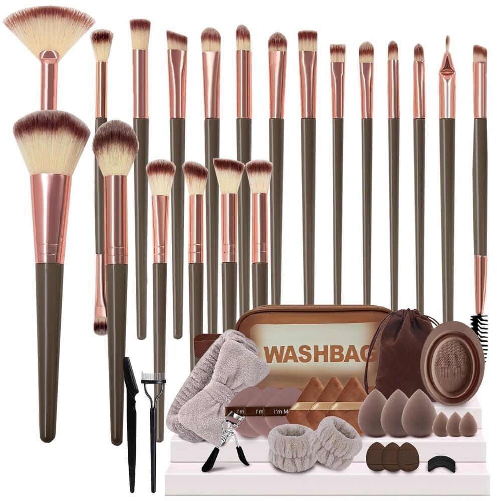 48Pieces Brown Professional Premium Synthetic Make up Brushes With Makeup Sponge
